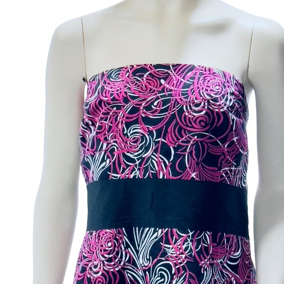 Ann Taylor LOFT Women Floral Print Strapless Dress Lined Pink Black Plus Size 18 - Picture 15 of 16